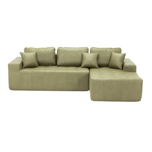 English Elm Faux Leather L-Shaped Sectional Sofa Bed with Corner Chaise for Living Room Grayish Green W5532S00040