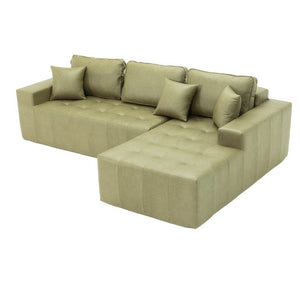 English Elm Faux Leather L-Shaped Sectional Sofa Bed with Corner Chaise for Living Room Grayish Green W5532S00040