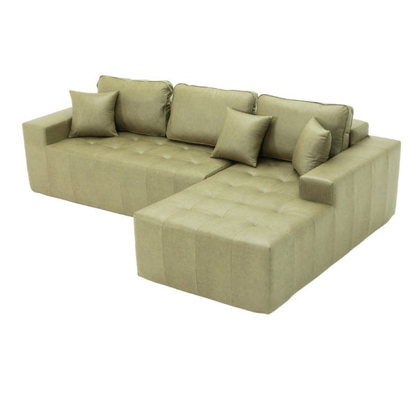 English Elm Faux Leather L-Shaped Sectional Sofa Bed with Corner Chaise for Living Room Grayish Green W5532S00040