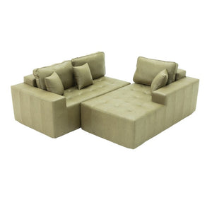 English Elm Faux Leather L-Shaped Sectional Sofa Bed with Corner Chaise for Living Room Grayish Green W5532S00040