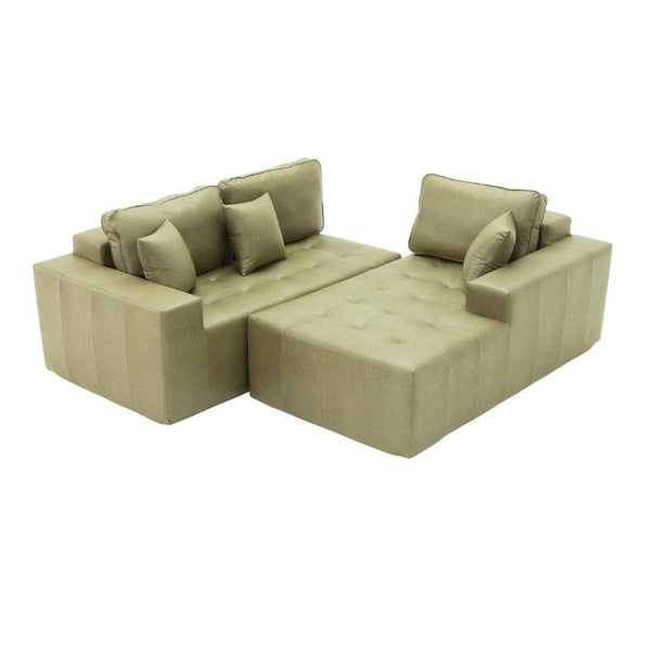 English Elm Faux Leather L-Shaped Sectional Sofa Bed with Corner Chaise for Living Room Grayish Green W5532S00040
