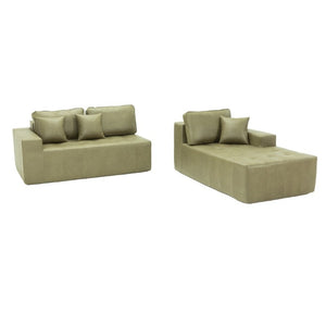 English Elm Faux Leather L-Shaped Sectional Sofa Bed with Corner Chaise for Living Room Grayish Green W5532S00040