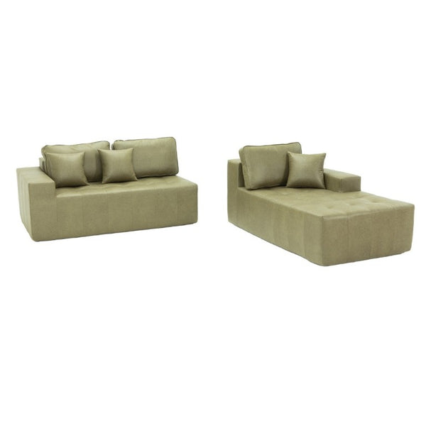 English Elm Faux Leather L-Shaped Sectional Sofa Bed with Corner Chaise for Living Room Grayish Green W5532S00040