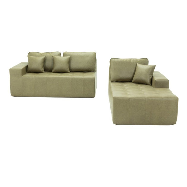 English Elm Faux Leather L-Shaped Sectional Sofa Bed with Corner Chaise for Living Room Grayish Green W5532S00040