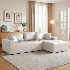 English Elm Faux Leather L-Shaped Sectional Sofa Bed with Corner Chaise for Living Room Beige - A W5532S00041