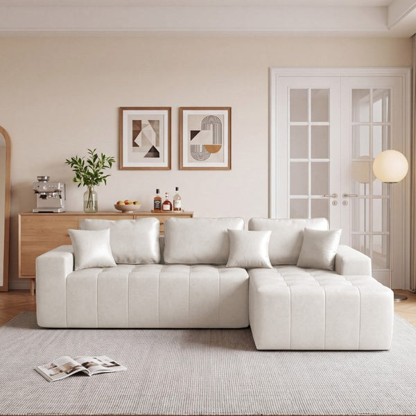 English Elm Faux Leather L-Shaped Sectional Sofa Bed with Corner Chaise for Living Room Beige - A W5532S00041