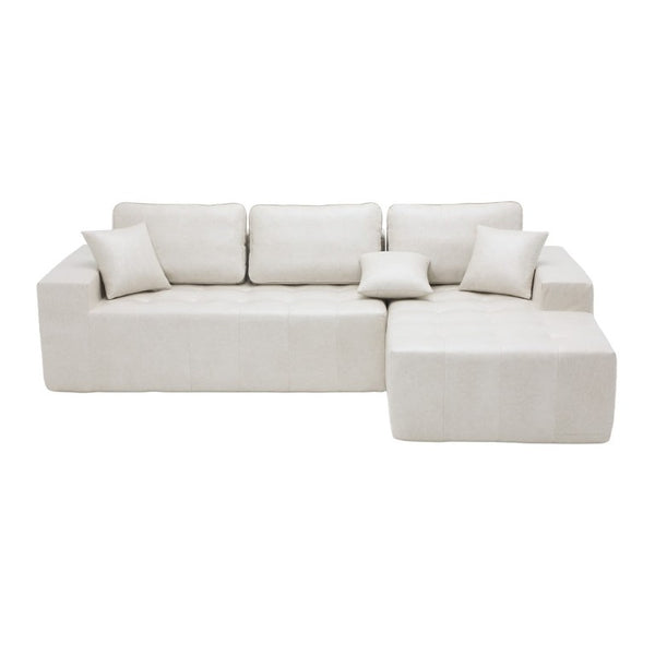 English Elm Faux Leather L-Shaped Sectional Sofa Bed with Corner Chaise for Living Room Beige - A W5532S00041