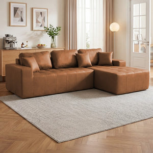 English Elm Faux Leather L-Shaped Sectional Sofa Bed with Corner Chaise for Living Room Light Brown - A W5532S00043