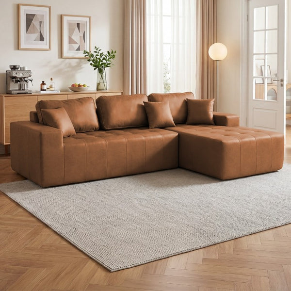 English Elm Faux Leather L-Shaped Sectional Sofa Bed with Corner Chaise for Living Room Light Brown - A W5532S00043