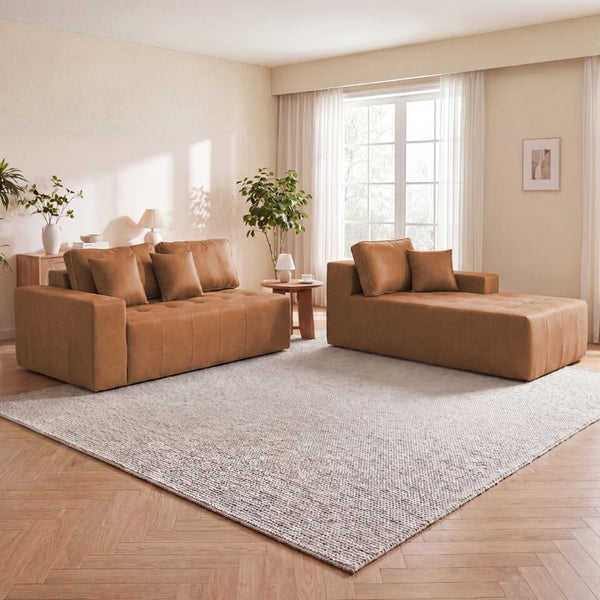 English Elm Faux Leather L-Shaped Sectional Sofa Bed with Corner Chaise for Living Room Light Brown - A W5532S00043