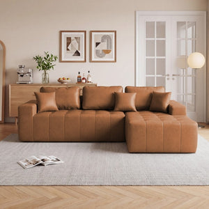 English Elm Faux Leather L-Shaped Sectional Sofa Bed with Corner Chaise for Living Room Light Brown - A W5532S00043
