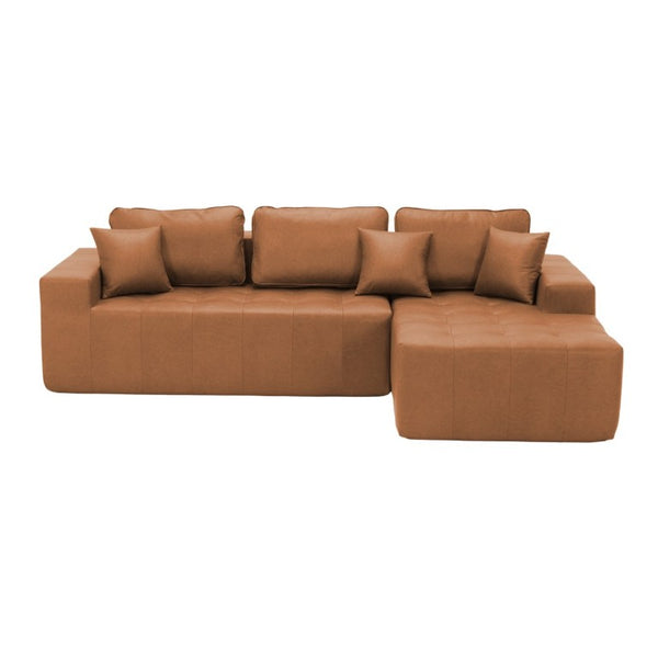 English Elm Faux Leather L-Shaped Sectional Sofa Bed with Corner Chaise for Living Room Light Brown - A W5532S00043