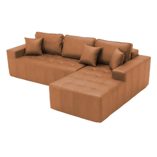 English Elm Faux Leather L-Shaped Sectional Sofa Bed with Corner Chaise for Living Room Light Brown - A W5532S00043