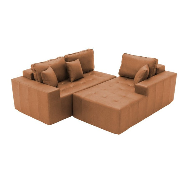 English Elm Faux Leather L-Shaped Sectional Sofa Bed with Corner Chaise for Living Room Light Brown - A W5532S00043