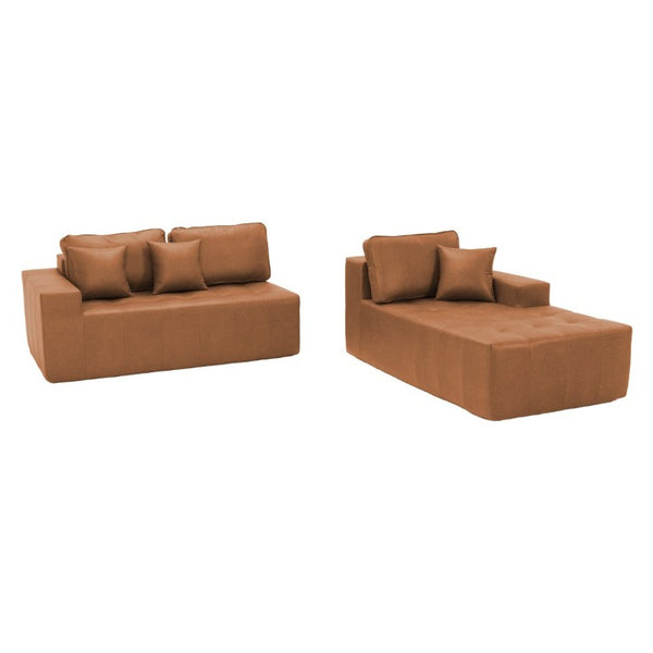 English Elm Faux Leather L-Shaped Sectional Sofa Bed with Corner Chaise for Living Room Light Brown - A W5532S00043