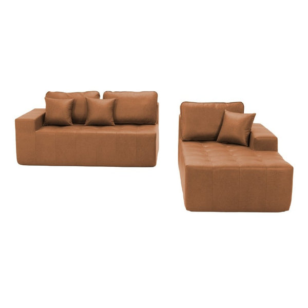English Elm Faux Leather L-Shaped Sectional Sofa Bed with Corner Chaise for Living Room Light Brown - A W5532S00043