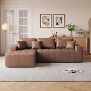 English Elm Faux Leather L-Shaped Sectional Sofa Bed with Corner Chaise for Living Room Dark Brown - B W5532S00044