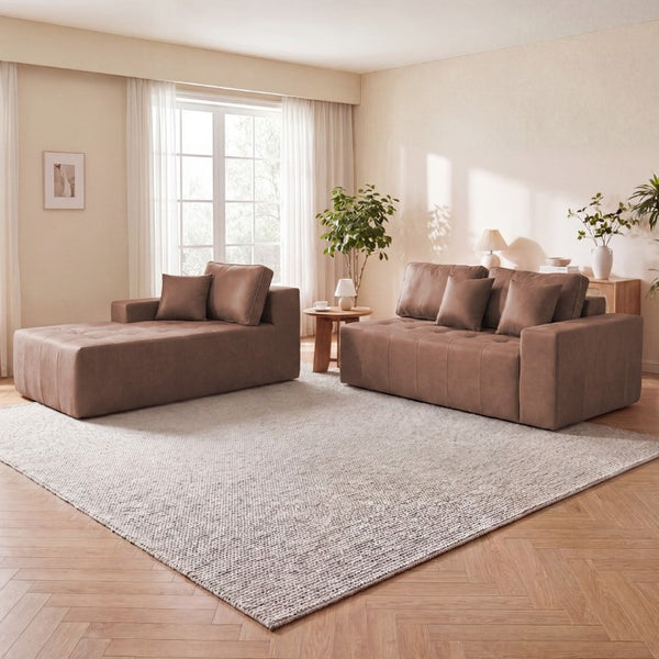 English Elm Faux Leather L-Shaped Sectional Sofa Bed with Corner Chaise for Living Room Dark Brown - B W5532S00044