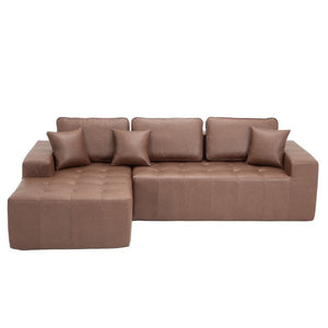 English Elm Faux Leather L-Shaped Sectional Sofa Bed with Corner Chaise for Living Room Dark Brown - B W5532S00044
