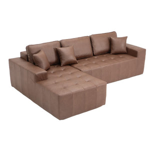 English Elm Faux Leather L-Shaped Sectional Sofa Bed with Corner Chaise for Living Room Dark Brown - B W5532S00044