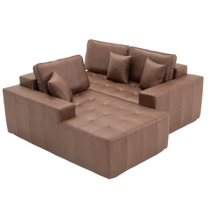 English Elm Faux Leather L-Shaped Sectional Sofa Bed with Corner Chaise for Living Room Dark Brown - B W5532S00044
