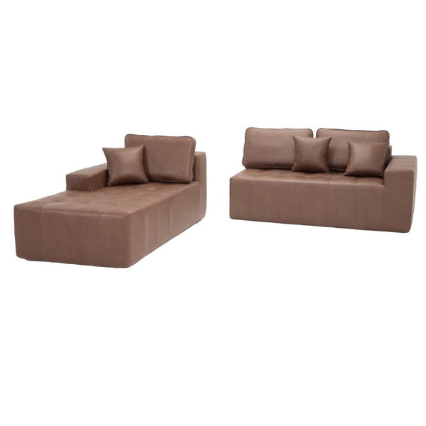 English Elm Faux Leather L-Shaped Sectional Sofa Bed with Corner Chaise for Living Room Dark Brown - B W5532S00044