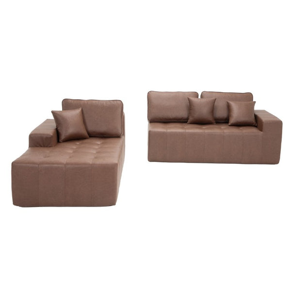 English Elm Faux Leather L-Shaped Sectional Sofa Bed with Corner Chaise for Living Room Dark Brown - B W5532S00044
