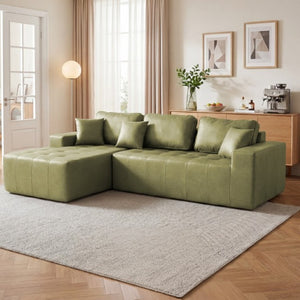 English Elm Faux Leather L-Shaped Sectional Sofa Bed with Corner Chaise for Living Room Green W5532S00045