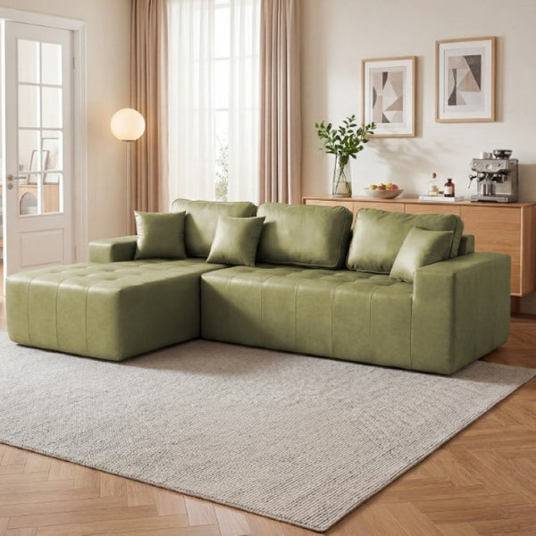 English Elm Faux Leather L-Shaped Sectional Sofa Bed with Corner Chaise for Living Room Green W5532S00045