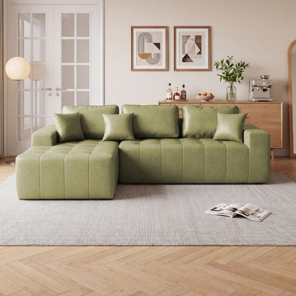 English Elm Faux Leather L-Shaped Sectional Sofa Bed with Corner Chaise for Living Room Green W5532S00045