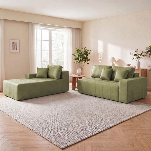 English Elm Faux Leather L-Shaped Sectional Sofa Bed with Corner Chaise for Living Room Green W5532S00045