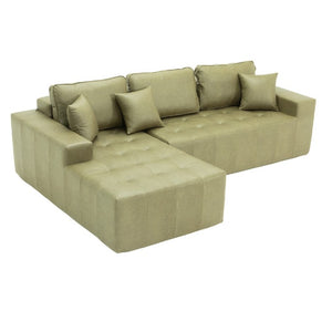 English Elm Faux Leather L-Shaped Sectional Sofa Bed with Corner Chaise for Living Room Green W5532S00045