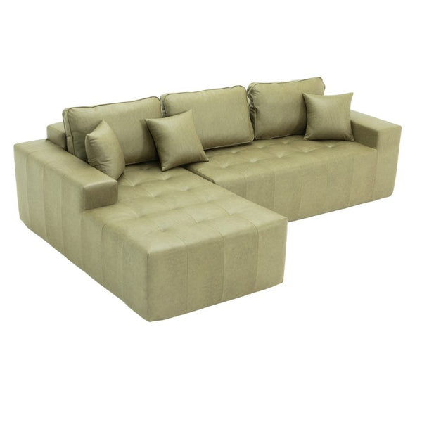 English Elm Faux Leather L-Shaped Sectional Sofa Bed with Corner Chaise for Living Room Green W5532S00045