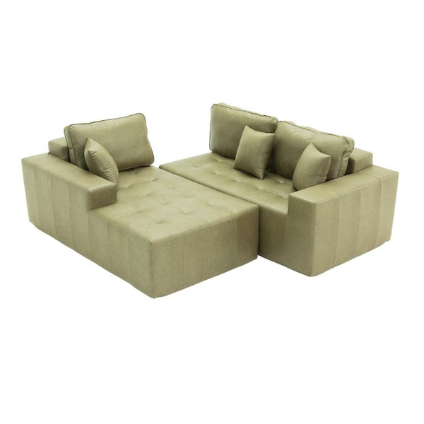 English Elm Faux Leather L-Shaped Sectional Sofa Bed with Corner Chaise for Living Room Green W5532S00045