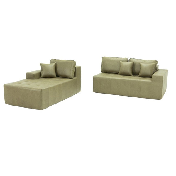 English Elm Faux Leather L-Shaped Sectional Sofa Bed with Corner Chaise for Living Room Green W5532S00045