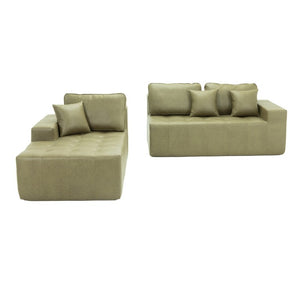 English Elm Faux Leather L-Shaped Sectional Sofa Bed with Corner Chaise for Living Room Green W5532S00045