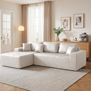 English Elm Faux Leather L-Shaped Sectional Sofa Bed with Corner Chaise for Living Room Beige - B W5532S00046
