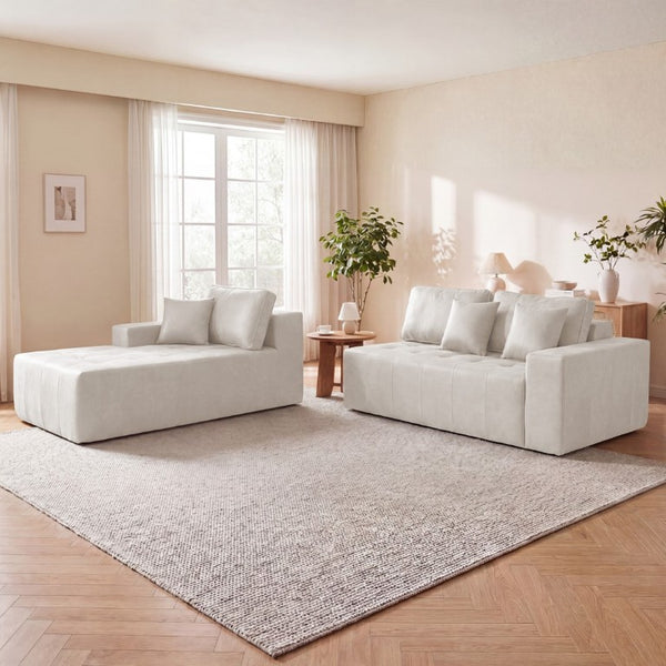 English Elm Faux Leather L-Shaped Sectional Sofa Bed with Corner Chaise for Living Room Beige - B W5532S00046