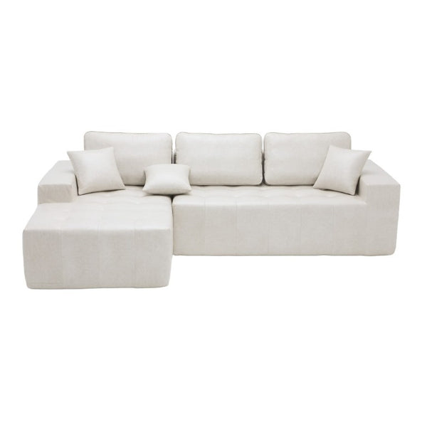 English Elm Faux Leather L-Shaped Sectional Sofa Bed with Corner Chaise for Living Room Beige - B W5532S00046