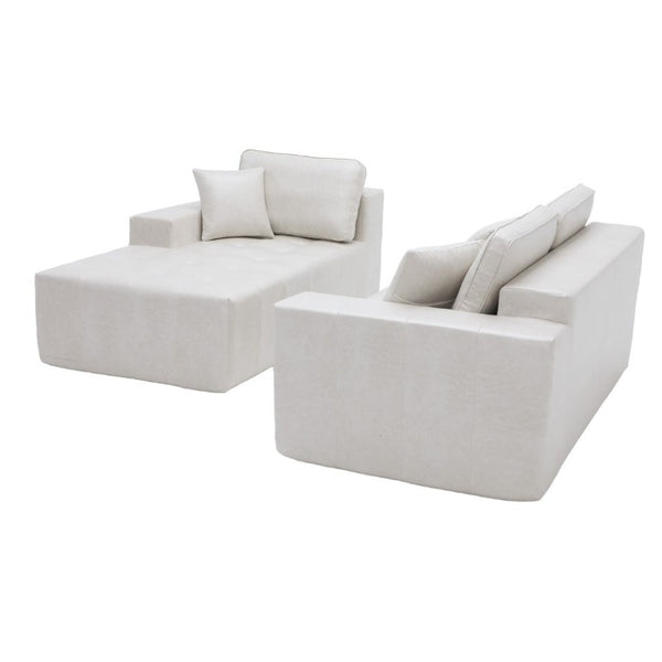 English Elm Faux Leather L-Shaped Sectional Sofa Bed with Corner Chaise for Living Room Beige - B W5532S00046