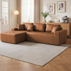English Elm Faux Leather L-Shaped Sectional Sofa Bed with Corner Chaise for Living Room Light Brown - B W5532S00048