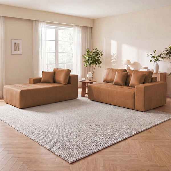English Elm Faux Leather L-Shaped Sectional Sofa Bed with Corner Chaise for Living Room Light Brown - B W5532S00048