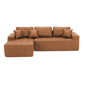 English Elm Faux Leather L-Shaped Sectional Sofa Bed with Corner Chaise for Living Room Light Brown - B W5532S00048