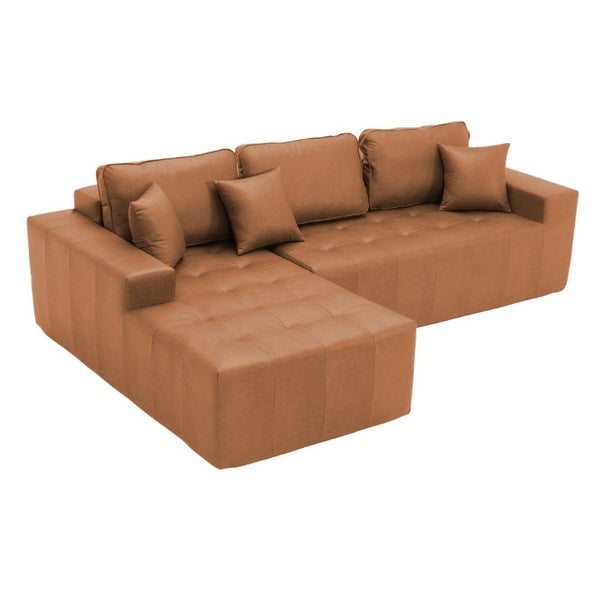 English Elm Faux Leather L-Shaped Sectional Sofa Bed with Corner Chaise for Living Room Light Brown - B W5532S00048