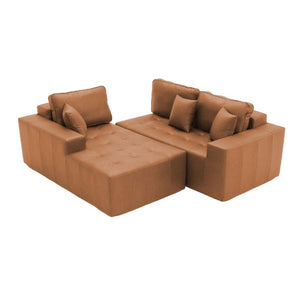 English Elm Faux Leather L-Shaped Sectional Sofa Bed with Corner Chaise for Living Room Light Brown - B W5532S00048