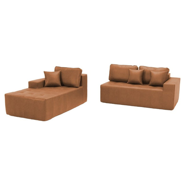 English Elm Faux Leather L-Shaped Sectional Sofa Bed with Corner Chaise for Living Room Light Brown - B W5532S00048