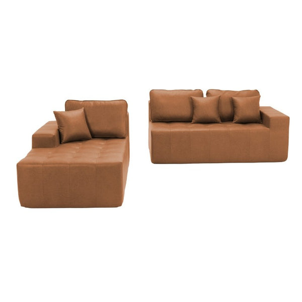 English Elm Faux Leather L-Shaped Sectional Sofa Bed with Corner Chaise for Living Room Light Brown - B W5532S00048