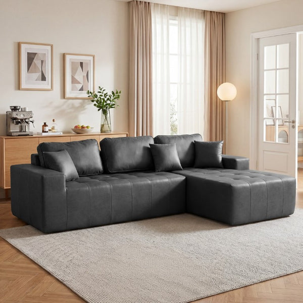 English Elm Faux Leather L-Shaped Sectional Sofa Bed with Corner Chaise for Living Room Black - A W5532S00049
