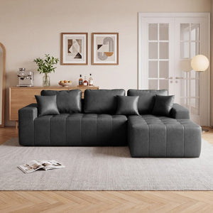 English Elm Faux Leather L-Shaped Sectional Sofa Bed with Corner Chaise for Living Room Black - A W5532S00049