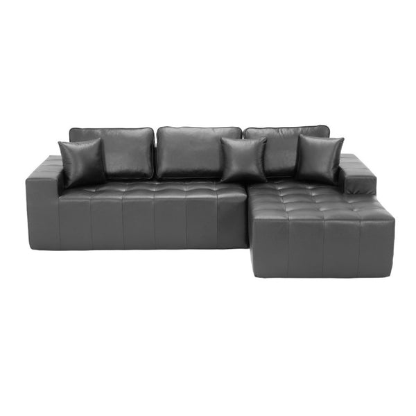 English Elm Faux Leather L-Shaped Sectional Sofa Bed with Corner Chaise for Living Room Black - A W5532S00049
